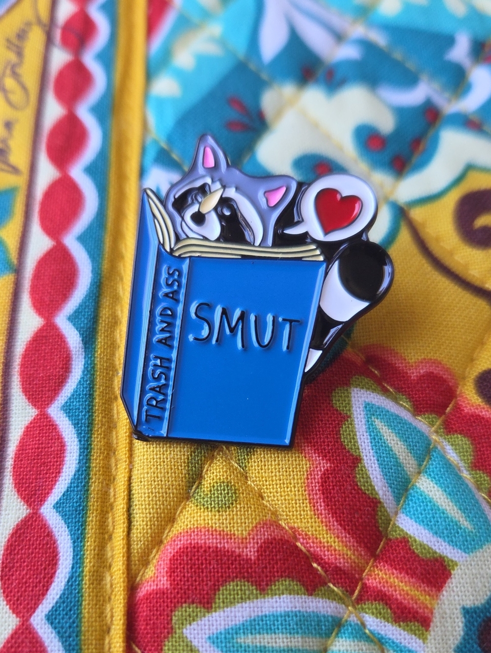 Enamel Raccoon 'Smut' Book Pin - Blue